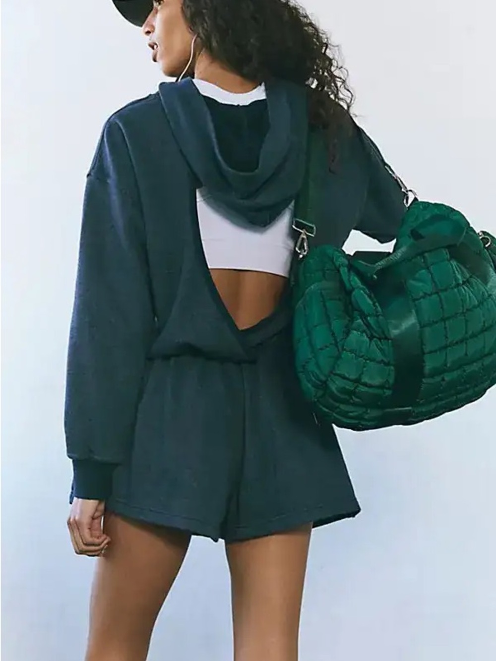 Free People FP Movement Such a Flirt Navy Open-Back Hoodie Romper NEW